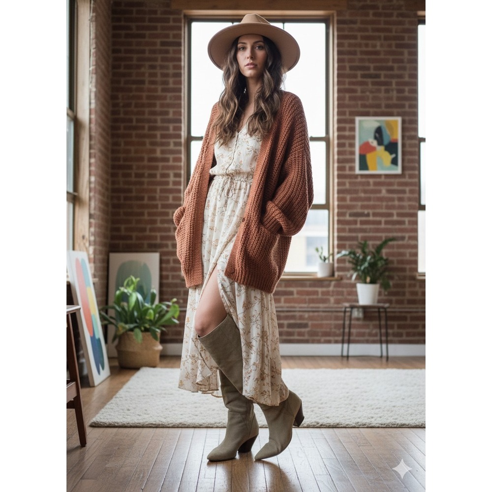 Nine West 8.5 Tan Suede Pointed Toe Knee High Boots Worldclass Brazil Y2K Boho